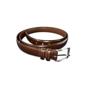 PERRY ELLIS Belt Mens 54-60” Brown Leather Silver Buckle 56/140